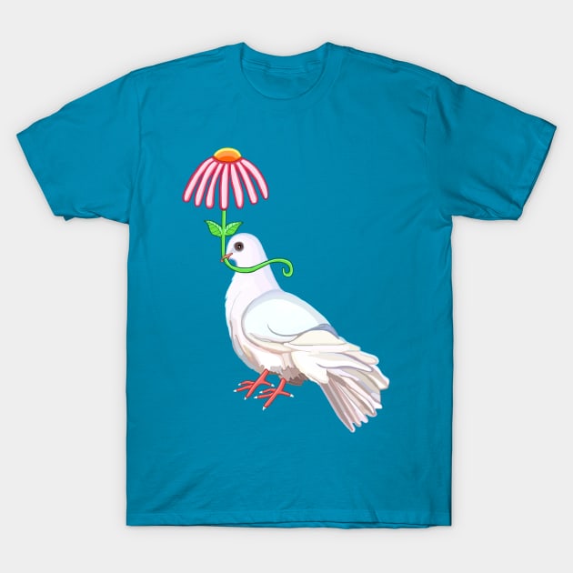 Dove with Flower Umbrella T-Shirt by Art by Deborah Camp